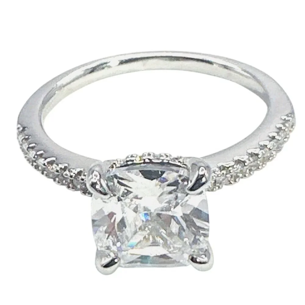 Womens Silver Plated Brass Cubic Zirconia Ring